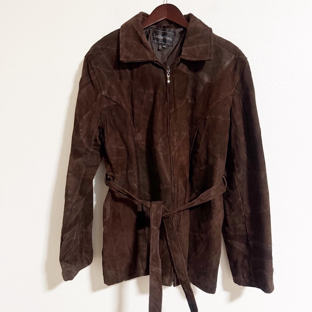 Vintage 90s Y2K Leather Works Patchwork Belted Leather Jacket